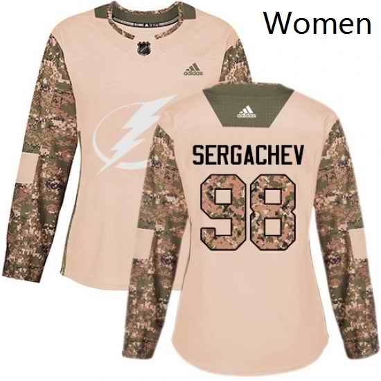 Womens Adidas Tampa Bay Lightning 98 Mikhail Sergachev Authentic Camo Veterans Day Practice NHL Jersey